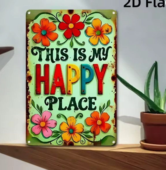 Retro Vintage Rustic Boho This Is My Happy Place Wall Metal Sign 8x12 Flowers gallery