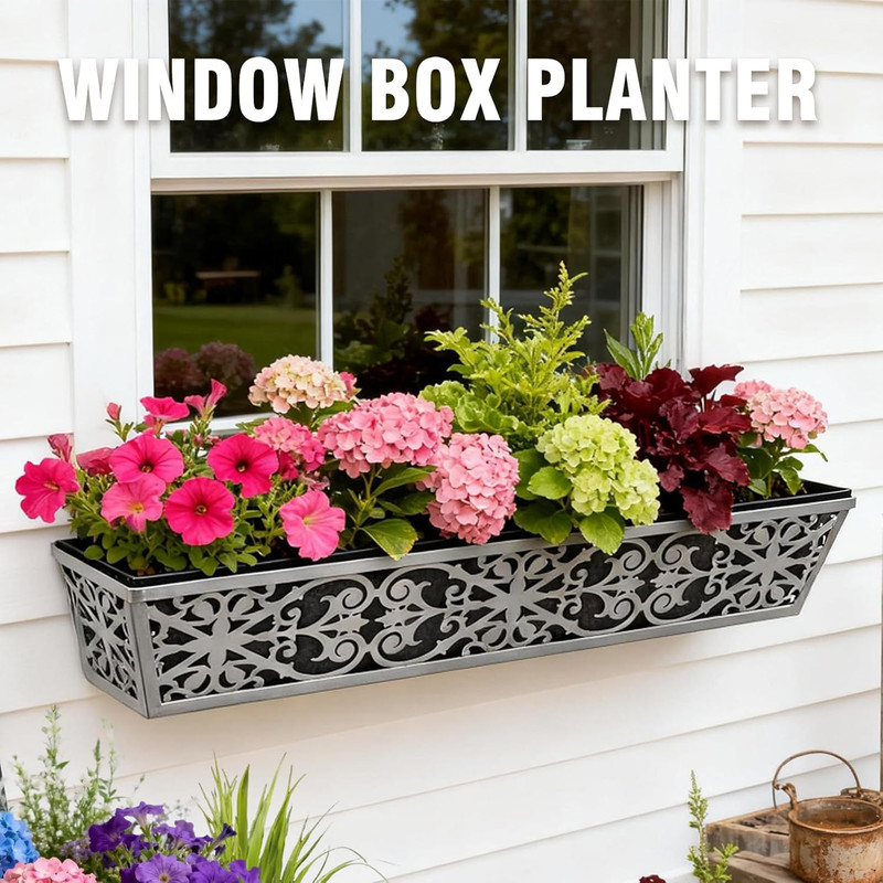 2 Pack 30 Inch Window Boxes Planter for Outdoor Plants Deck Railing Planters Box gallery