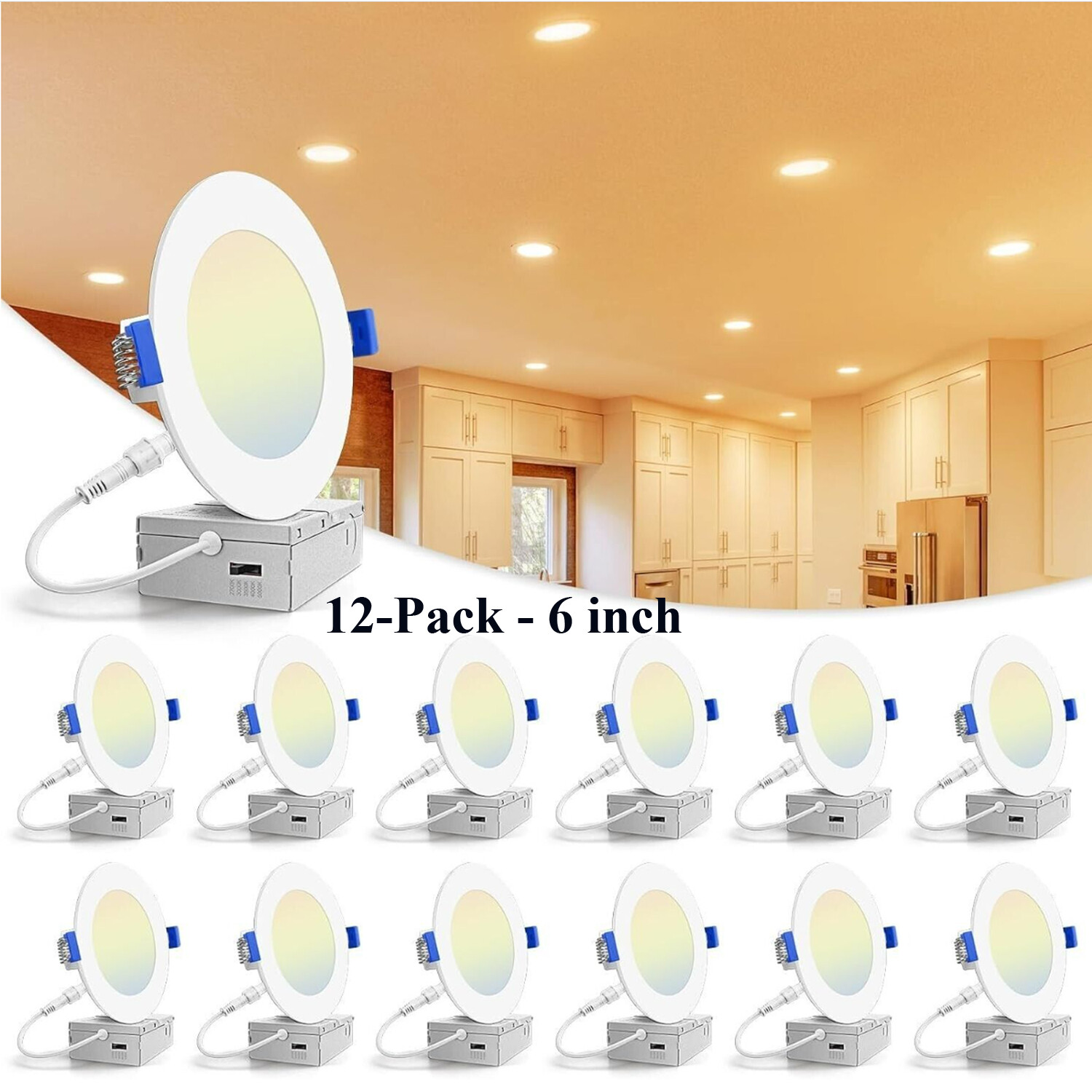 6 Inch LED Recessed Ceiling Light, 2700K/3000K/3500K/4000K/5000K 5CCT , US Ship gallery
