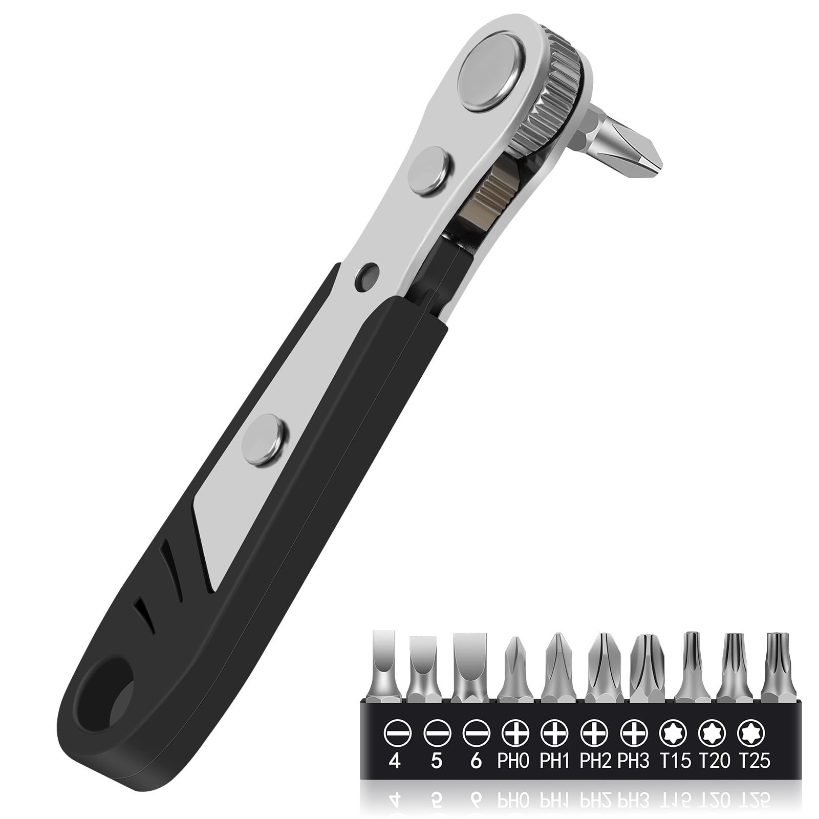 EAMIFARU 10-In-1 Angled Ratchet Screwdriver Set，90 Degree Right Angle, Black gallery