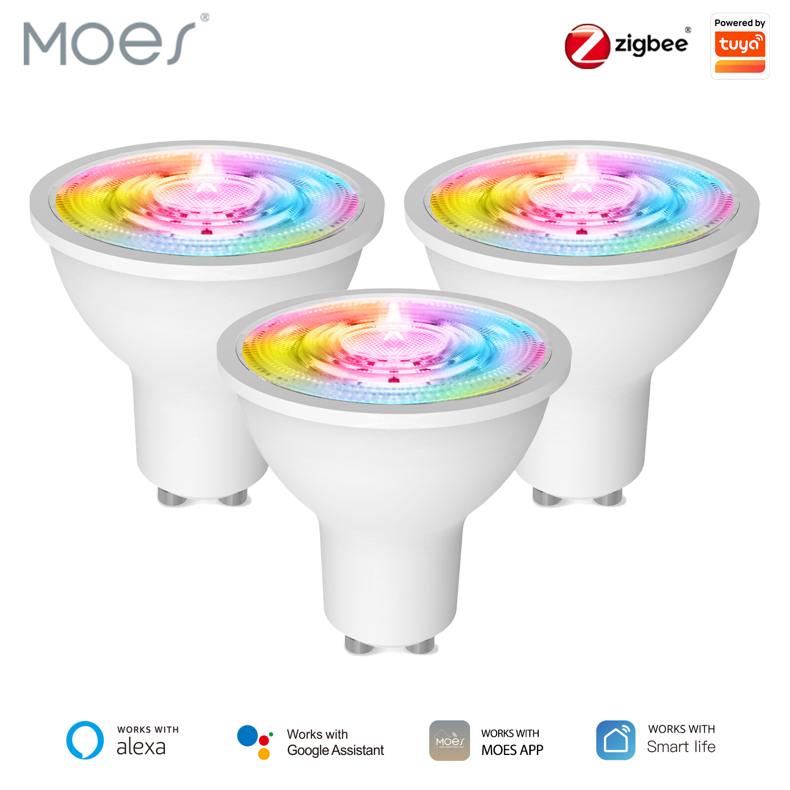 MOES ZigBee GU10 Smart LED Light Bulbs RGB C+W Dimmable Lamp 5W Alexa Google APP gallery