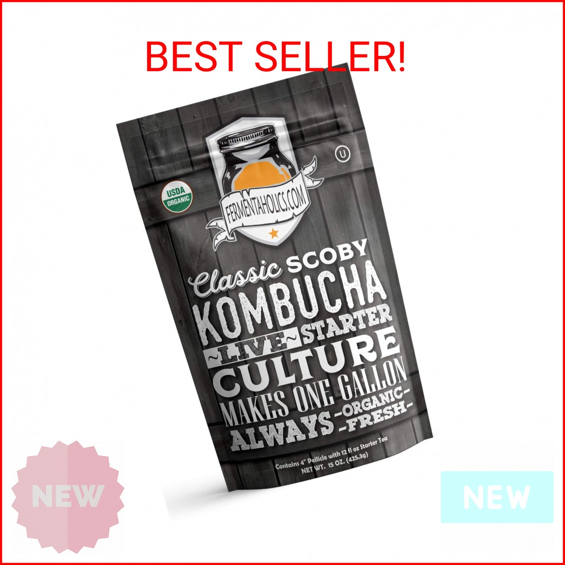 Fermentaholics ORGANIC Kombucha SCOBY With Twelve Ounces of Starter Tea - Live S gallery