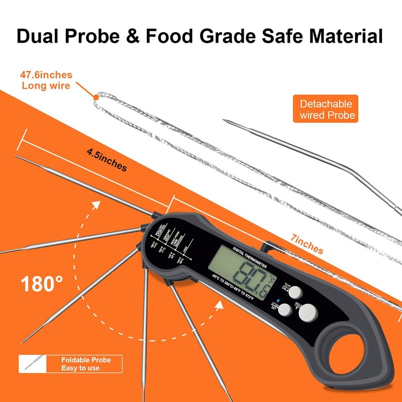 Digital Meat Thermometer with Attachable, oven safe, extension probe gallery