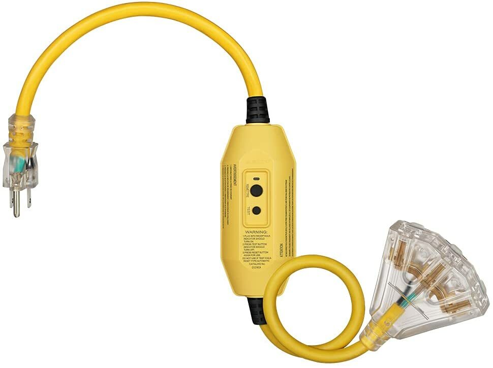 DEWENWILS Tri-Tap Manual GFCI Extension Cord 12/3 Gauge SJTW Cord with LED Light