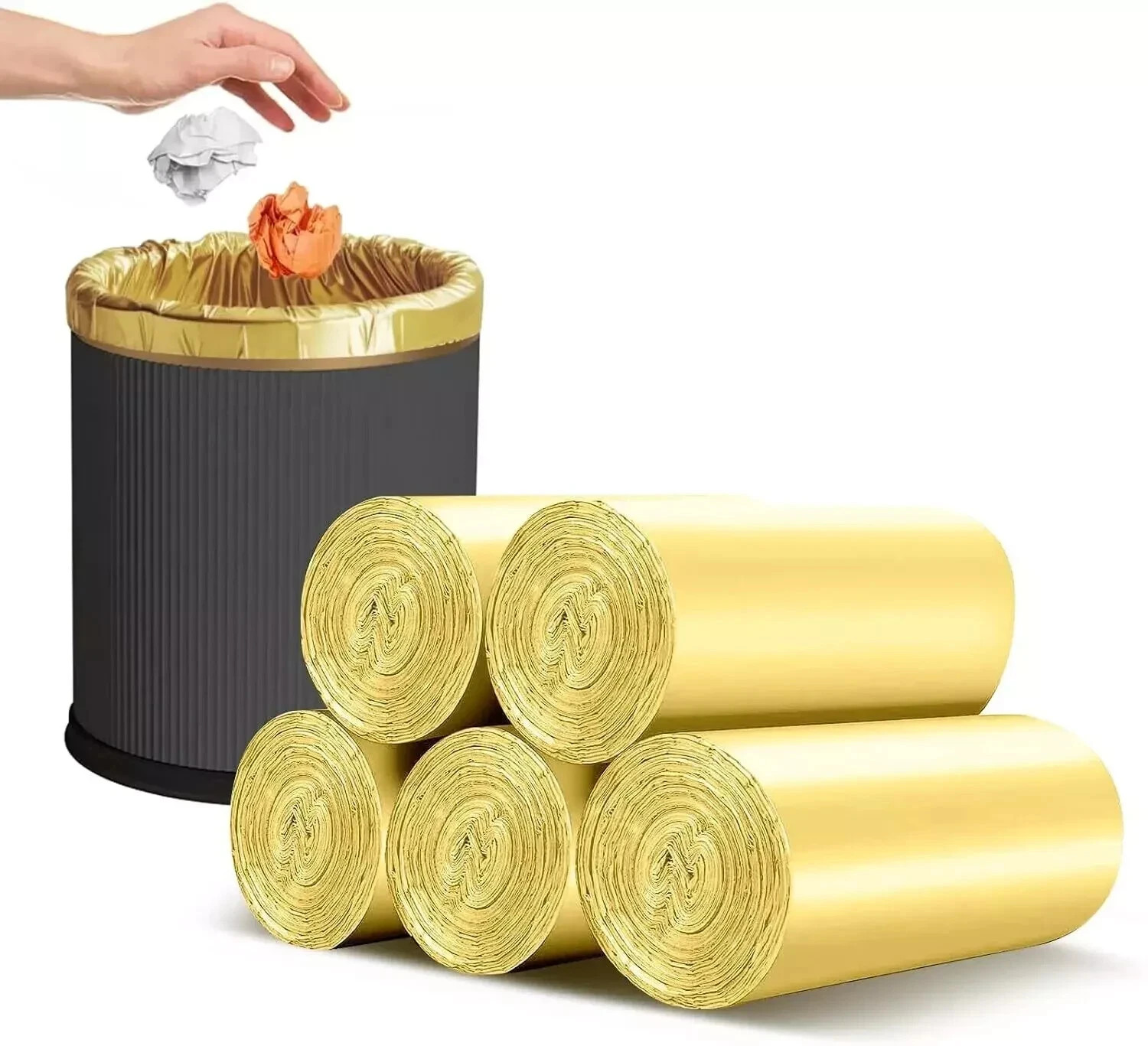 4-6 Gallon Small Gold Trash Bags Strong Golden Garbage Bags, Strong Material Dis gallery