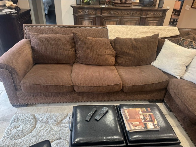 Rene Cazares Luxury Down Filled Sectional Sofa Brown Designer Couch MSRP $10K gallery