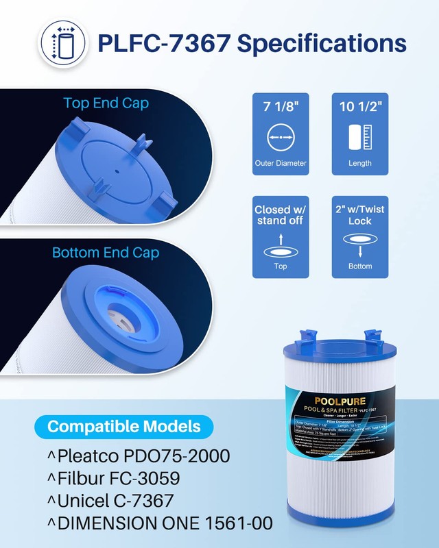 POOLPURE C-7367 Spa Filter Replaces PD075-2000, Dimension One 1561-00, 2 Pack gallery