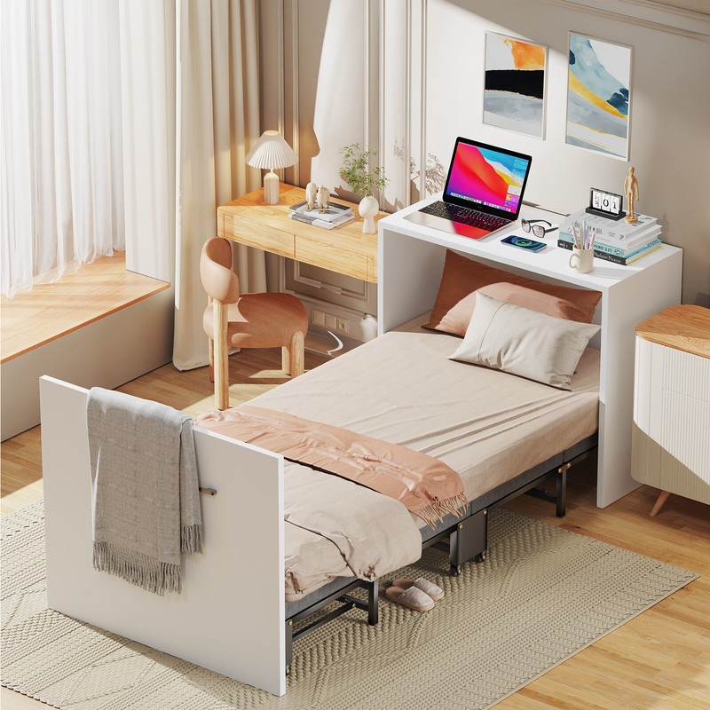 NAIZEA 2 in 1 Cabinet Bed Murphy Bed With Mattress Roll Away Guest Bed 75" x 29" gallery