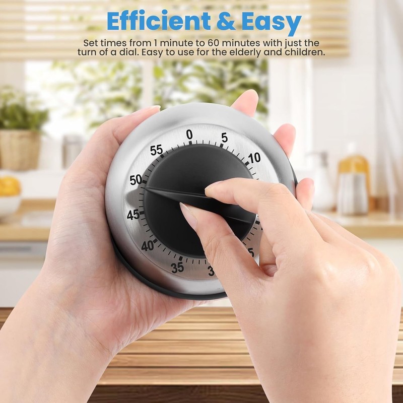 Mechanical Kitchen Timer Magnetic Loud Alarm Stainless Steel No Batteries gallery