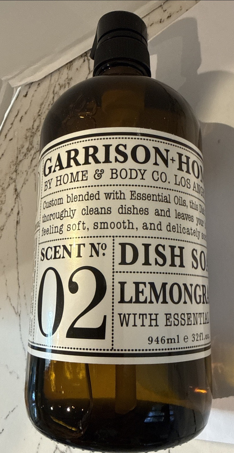 Garrison Home Body Lemongrass Dish Soap Essential Oil JUMBO 32oz GLASS BOTTLE gallery