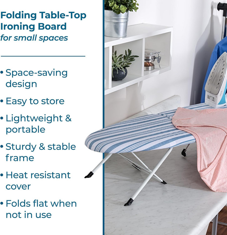 Folding Tabletop Ironing Board with Iron Rest, Blue, 32” L X 12” W, Steel Frame gallery