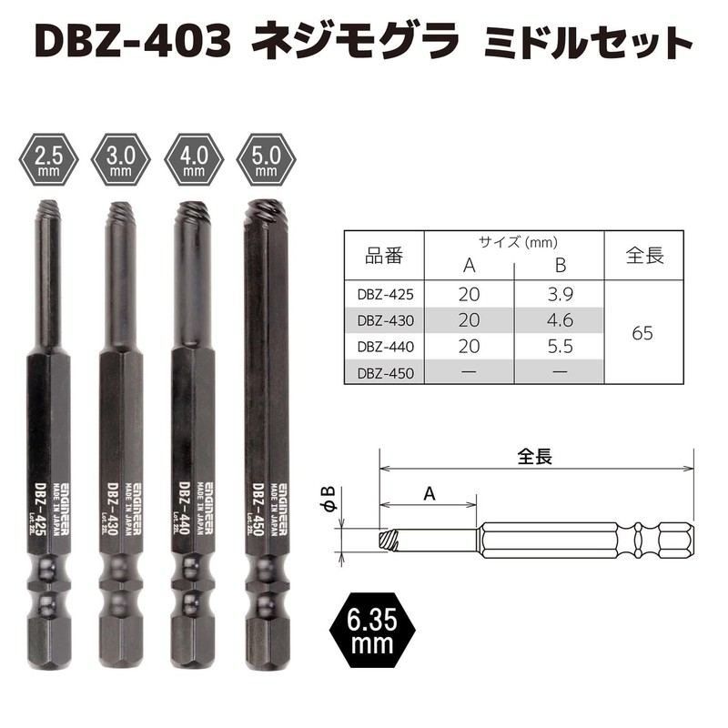 ENGINEER DXZ-41 Neji-Saurus Q Hex Screw Extractor Set 7 Pcs Made In Japan gallery