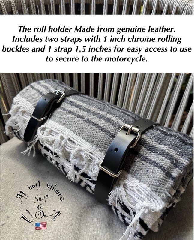 Black Genuine Leather Blanket Roll / Bed Roll Strap With A Blanket (Grey) gallery