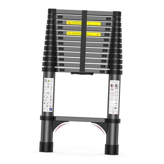 Telescoping Ladder, 330lb Capacity Aluminum Heavy-Duty Extension 12.5FT Black gallery