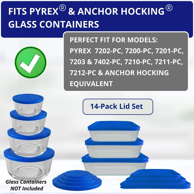 14 Pack Replacement Lids for Glass Storage Bowls - 1, 2, 4, 7 Cup Round & 3, 6, gallery
