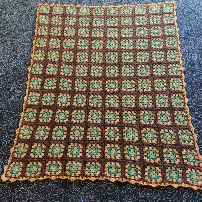 Handmade Granny Square Afghan Throw Crochet Brown Green Orange 52 x 43 Y2K 90s gallery
