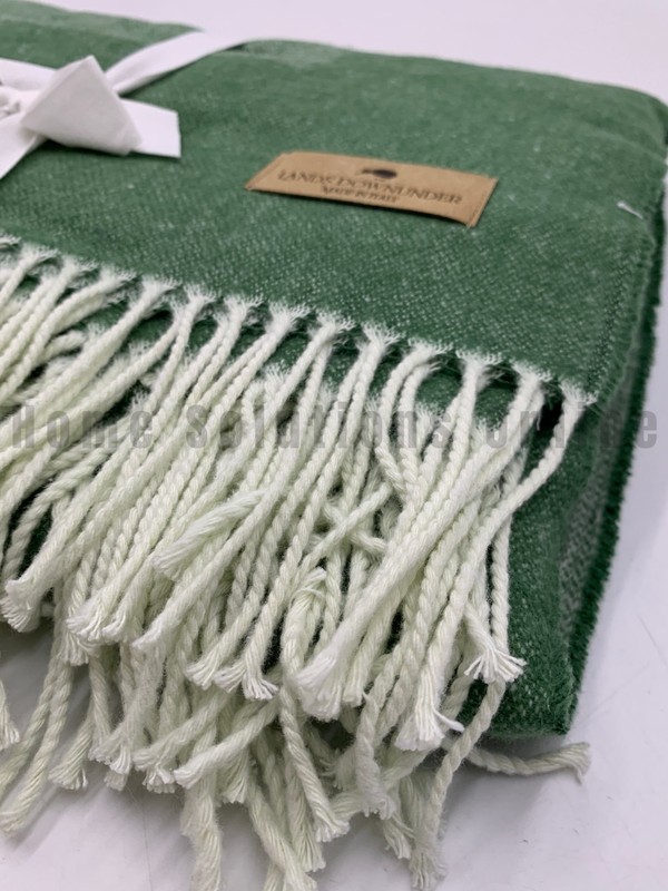 Pottery Barn Lands Downunder Border Herringbone Throw Blanket Olive 51" #S4052 gallery