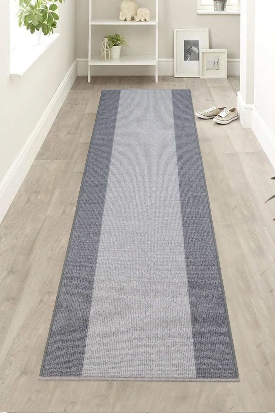 Custom Size Anti Slip Backing Gray Bordered Design Runner Rug Carpet 25" Wide gallery