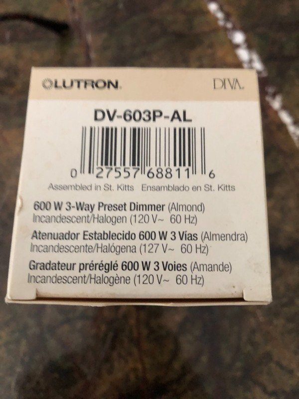 Lutron Diva light switch 3-way preset dimmer, Almond, New in Box gallery