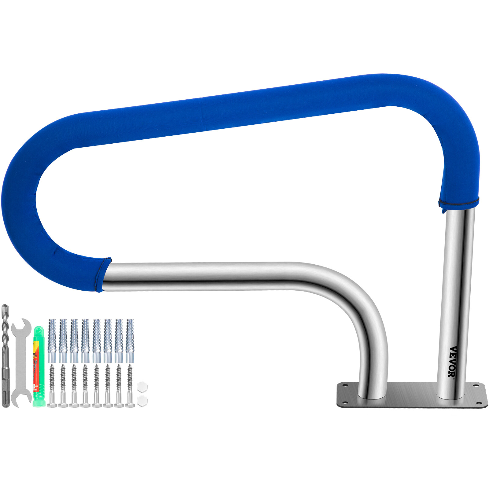 VEVOR Swimming Pool Handrail Ladder Handrail Stainless Steel Rail w/ Base Plate gallery