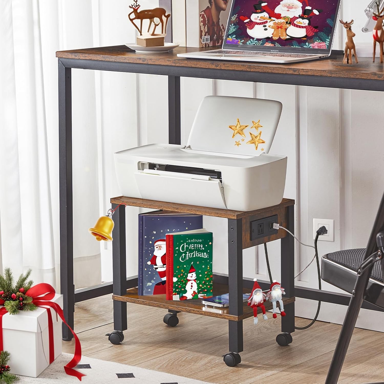 2-Tier Printer Stand W/ Charging Station Under Desk Printer Table Printer Cart gallery