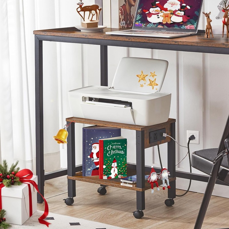 2-Tier Printer Stand W/ Charging Station Under Desk Printer Table Printer Cart gallery