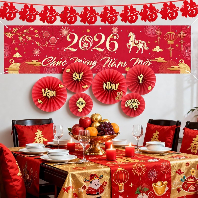 Tet Decorations 2026 Vietnamese New Year 61 inches x 15.7 inches, Multicolor gallery