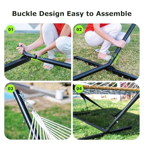 Double Hammock with Stand, Heavy Duty Outdoor Hammock White Grey(with Stand) gallery