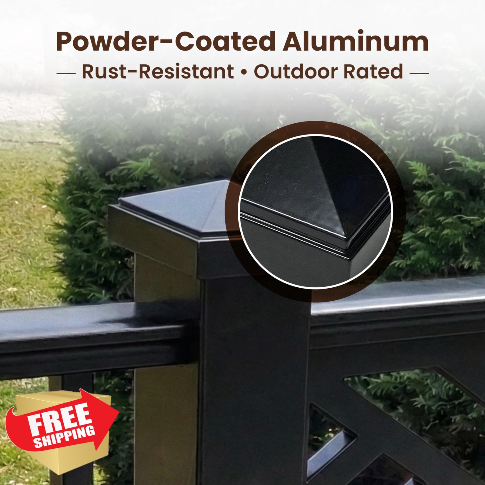 Decorex Aluminum Pyramid Post Cap Black 4"x4" Pressure Fit Fence gallery