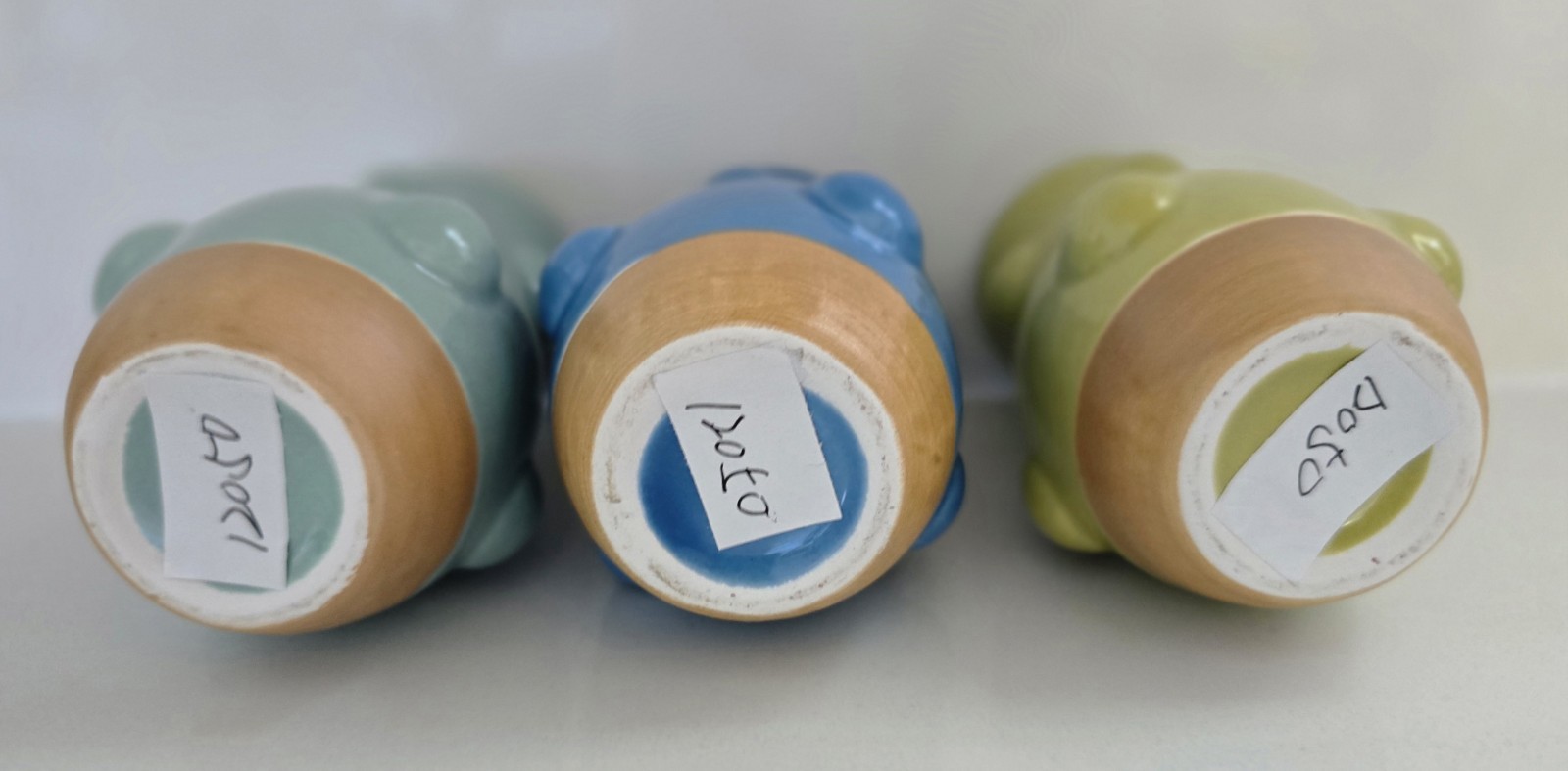 Stoneware Ceramic Bud Vases Set Of Three New Tags Blue Yellow Green gallery