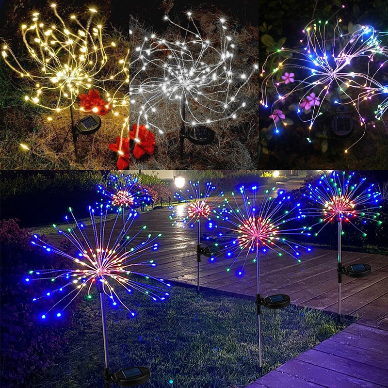 150 LED Solar Firework Fairy Lights Outdoor Waterproof Path Garden Decor Lamp US gallery
