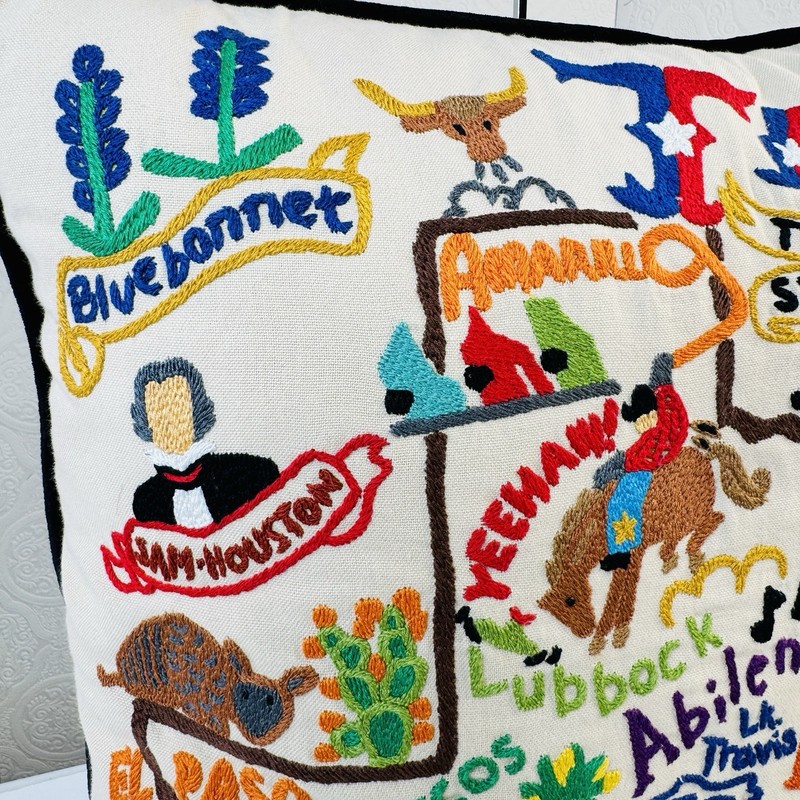 Catstudio Geography Collection Texas State Hand Embroidered 19” Pillow 2017 MINT gallery