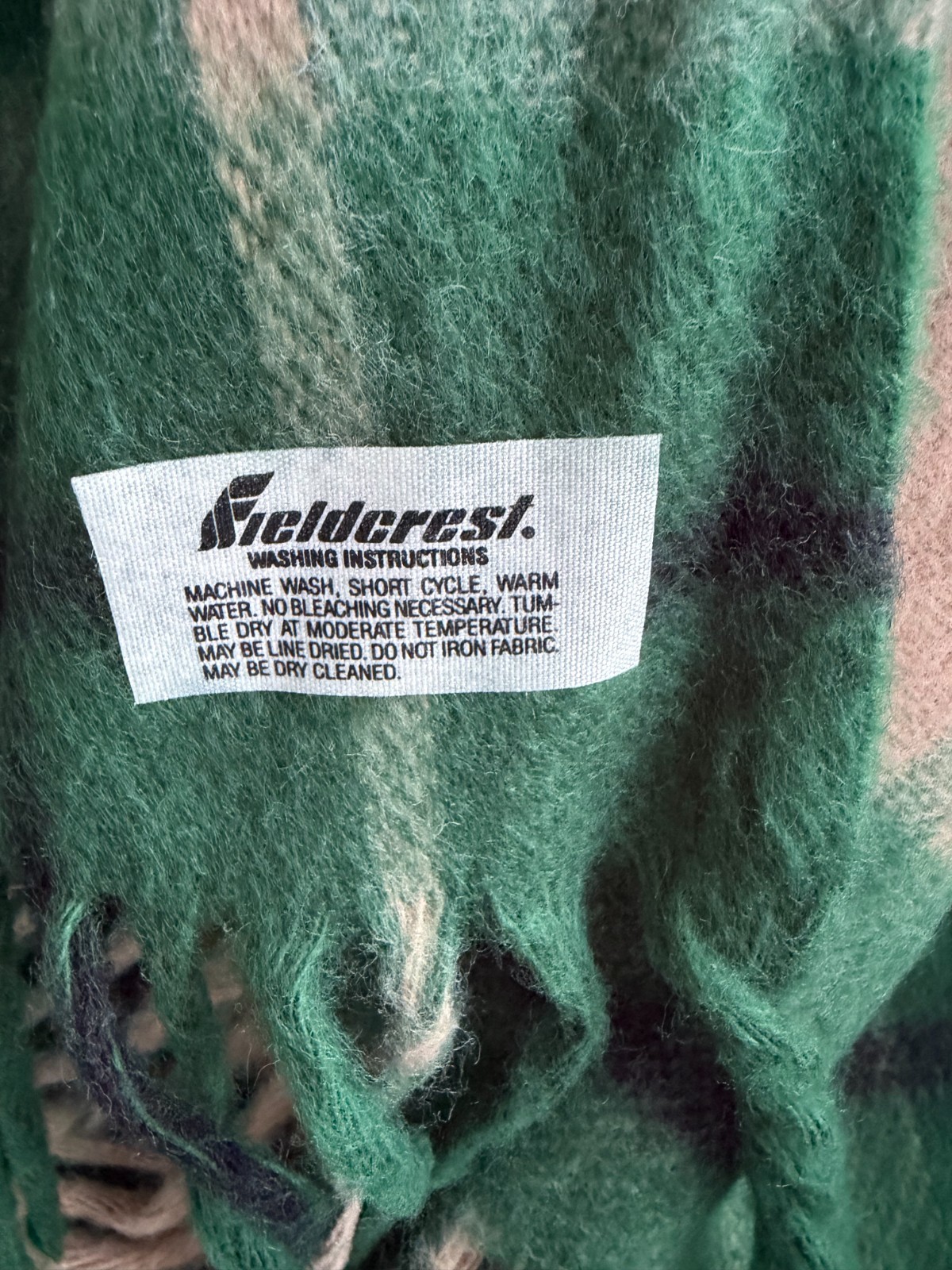 Vintage FIELDCREST Green Beige Black Plaid Throw Fringe gallery
