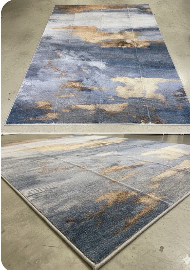 Contemporary Abstract Blue Beige Gray Rectangle Area Rug for Living Room gallery