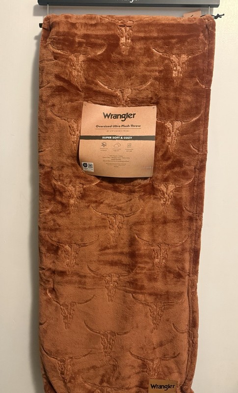 Wrangler Ultra Soft Plush Copper Colored Throw Blanket 60" x 70" Bull Skull NWT gallery