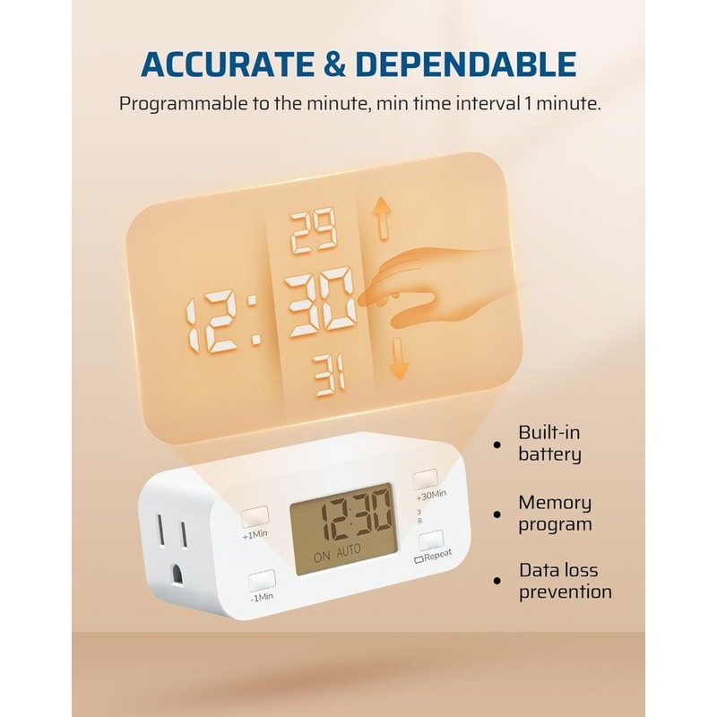 Indoor countdown timer socket, 15A/1000W, 1/2 horsepower, 1 unit gallery