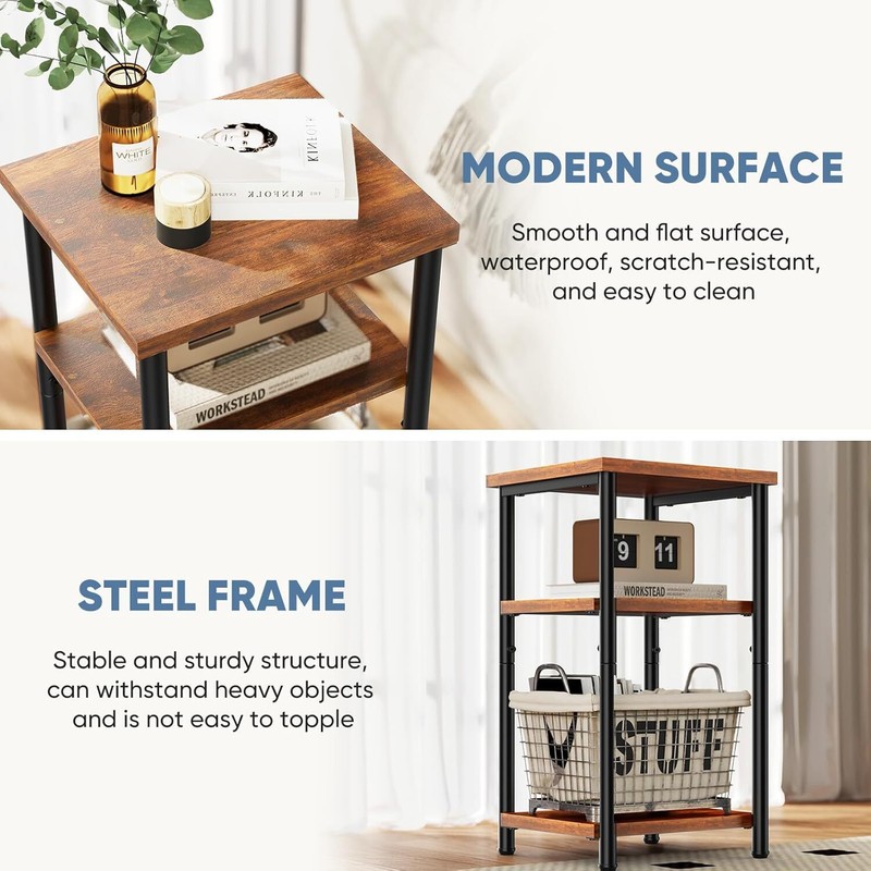 3-Tier End Table Small Side Table Storage Shelf Nightstand with Adjustable Feet gallery