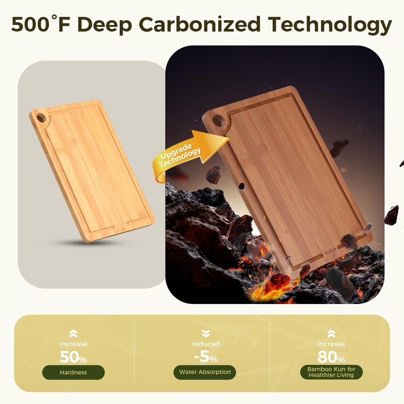 Bamboo Cutting Board for Kitchen – 3-Piece Wooden Boards with Juice Grooves, ... gallery