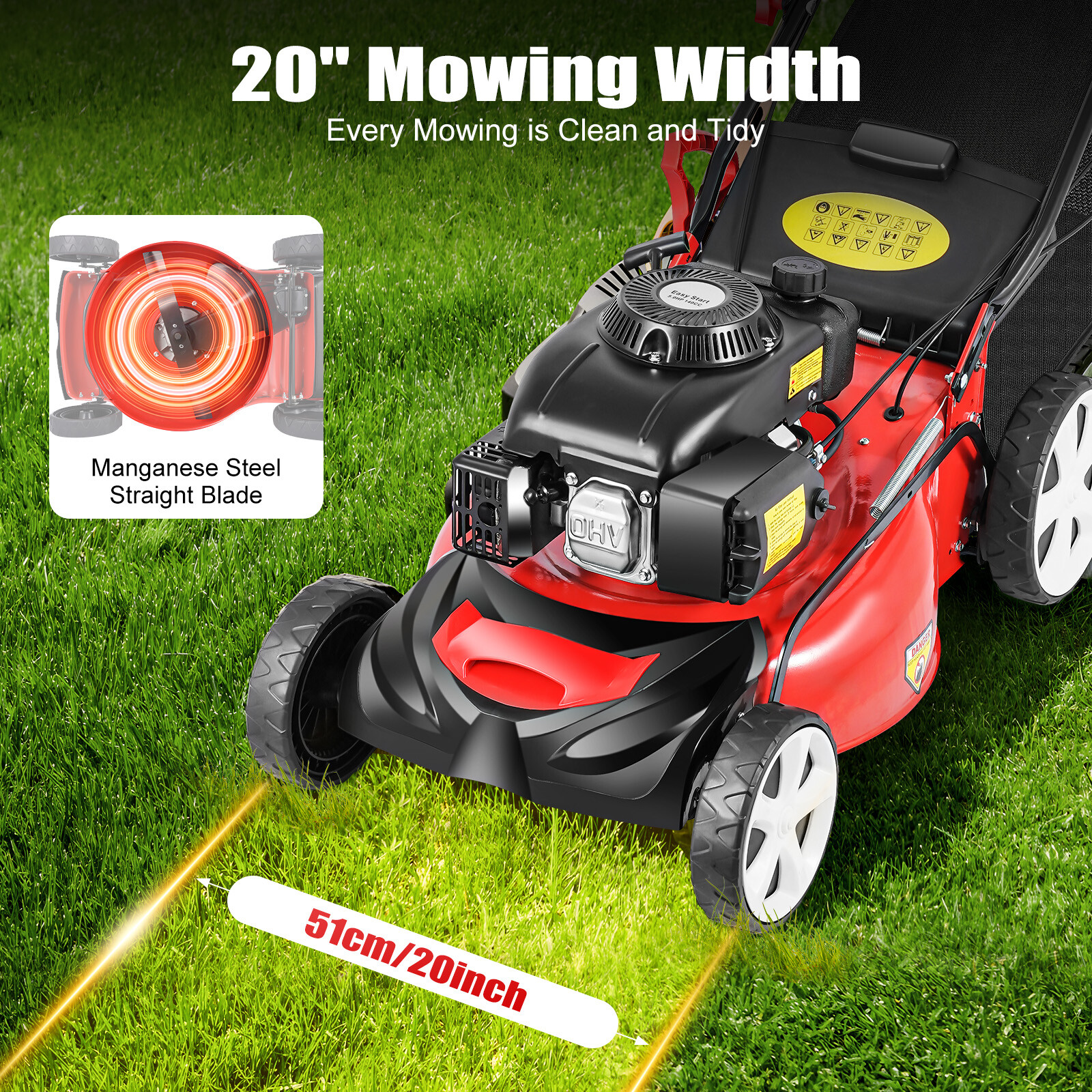 Self-Propelled Gas Powered Lawn Mower with Bagger with 4-Stroke Engine 20” 140CC gallery