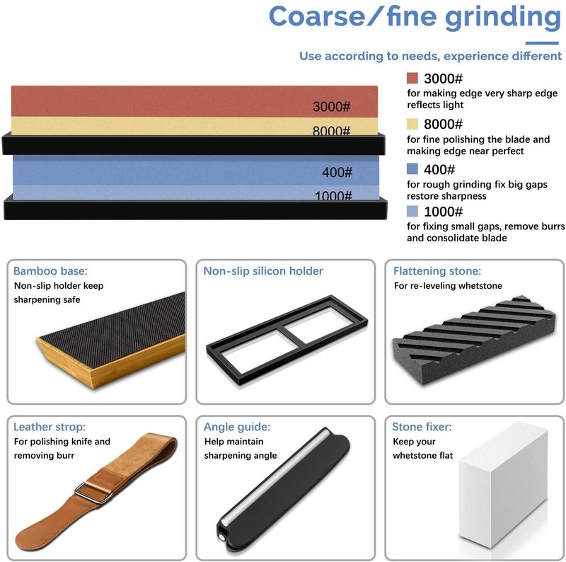 Knife Sharpening Stone Kit Dual Whetstone 400 1000 3000 8000 Grit Sharpener gallery