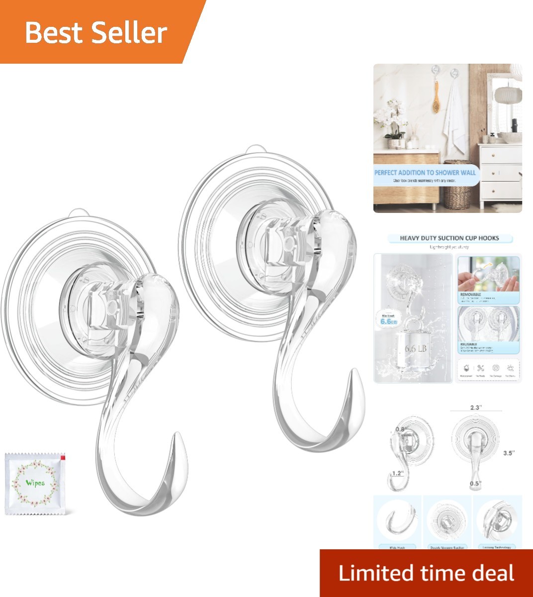 Suction Cup Hooks, Small Shower Suction Hooks with Wipes gallery