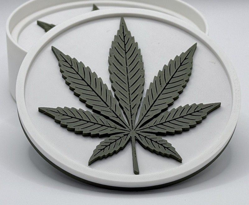 Marijuana Pot Cannabis Leaf Coaster Set with Holder 3D Printed gallery