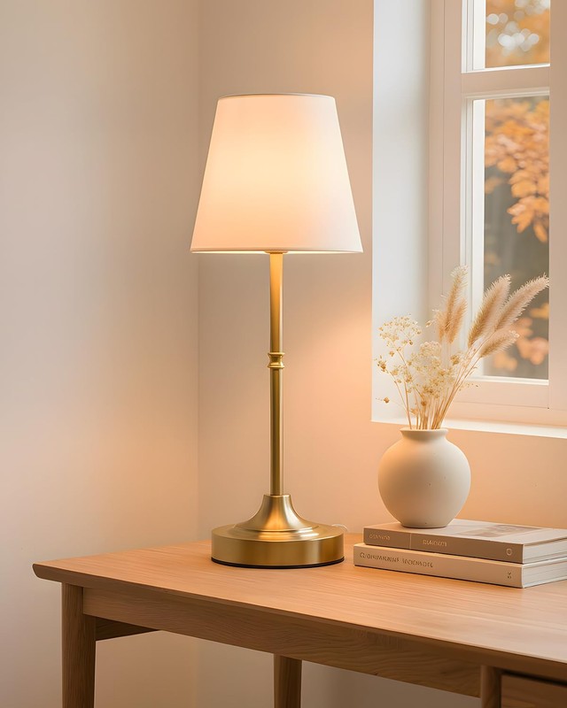 Cordless Rechargeable Lamp Touch Dimmable 5200mAh Wireless 3 Fabric Shade Brass gallery