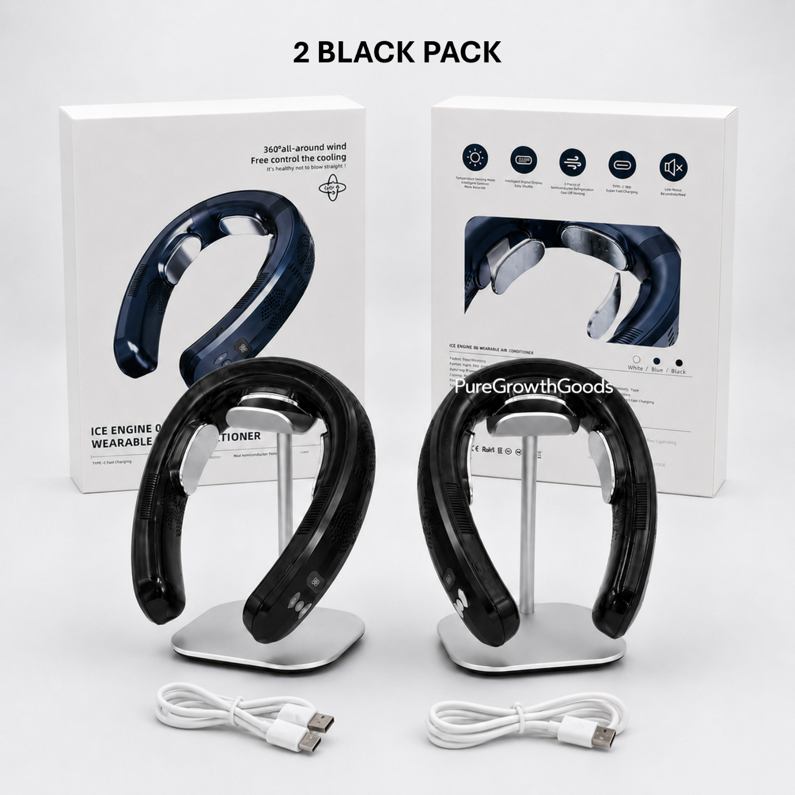 Portable Neck Fan Personal Air Conditioner 6000mAh Rechargeable 3-Speed - 2 Pack gallery