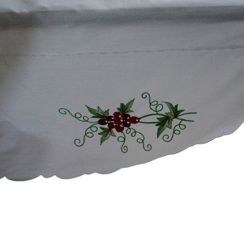 Tablecloth Embroidered Cornucopia Fruits Veggies 90 x 66 Scalloped Hem gallery