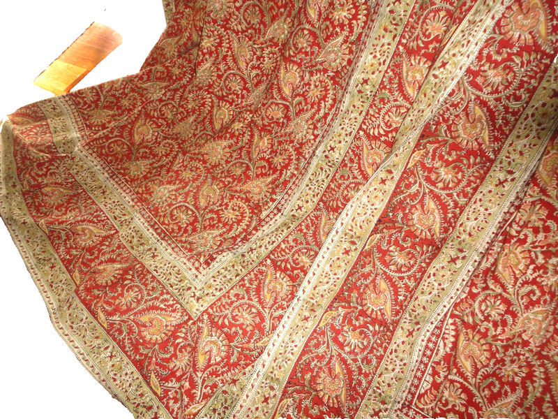 CRATE & BARREL KALAMKARI MARRAKESH RUST RED BURGUNDY PAISLEY (2) PANELS 60X84 gallery