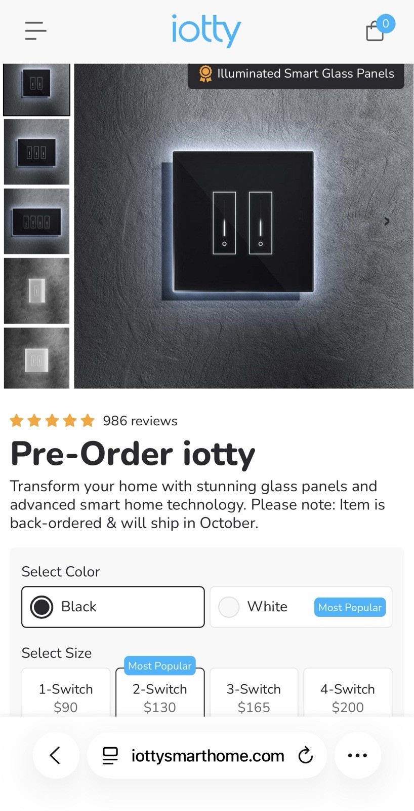 iotty U2 Wi-Fi Smart Glass Touch Wall Switch 2-Gang Black 110V Alexa/Google gallery