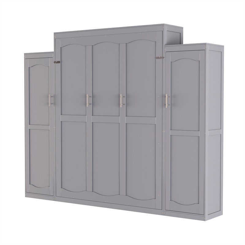 Queen Size Murphy Wall Bed with 2 Wardrobe &Storage Shelf for Guest-Room Bedroom gallery