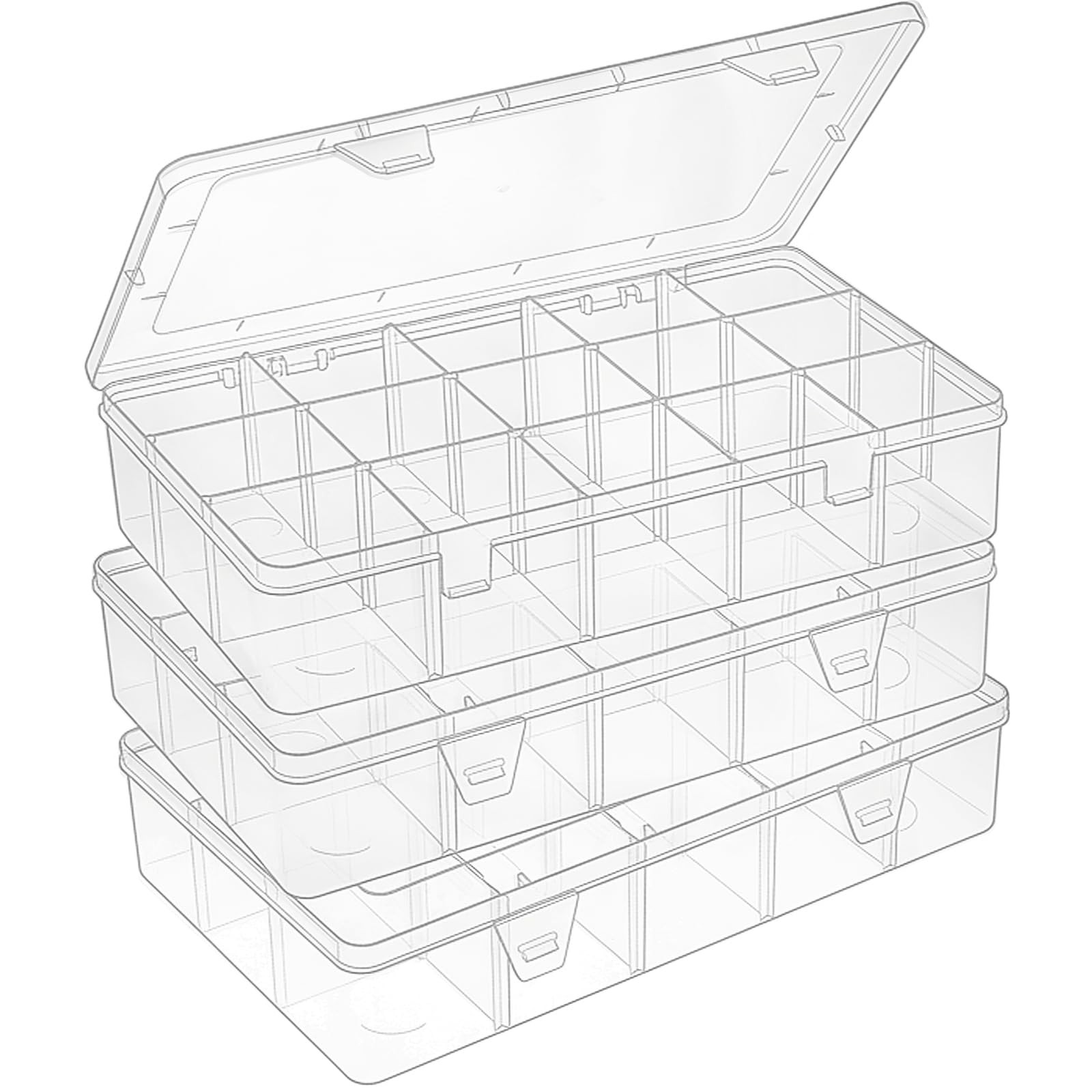 3 Pack 15 Grids Large Plastic Storage Organizer Box,15 Compartments with Divi... gallery