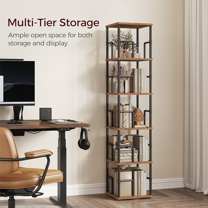 Rotating 5-Tier Corner Bookshelf Space Saving Multi-Purpose Storage Shelf New gallery